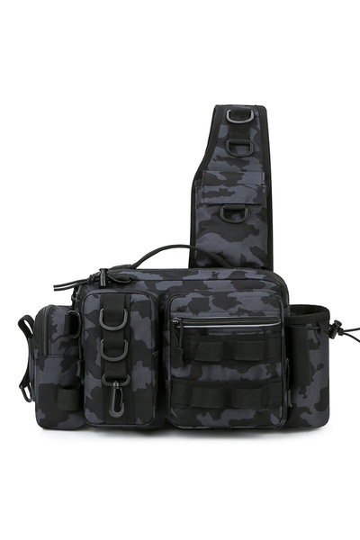 scione Black Camo Men Fishing Tackle Bag Single Shoulder Crossbody Tactical B...