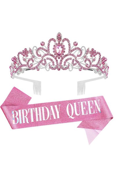 Choice7 pink 2pcs/set Bling Rhinestone Crystal Crown Tiara Birthday Girl Quee...