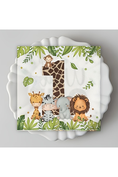 Choice3 20pcs Animal 20Pcs/Bag Jungle Animals ONE Printed Napkins Wedding Bir...