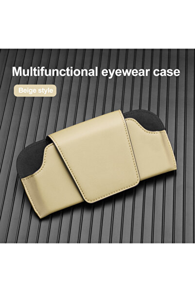 choice2 beige Magnetic Car Sunglasses Holder Case Universal Auto Sun Visor Gl...