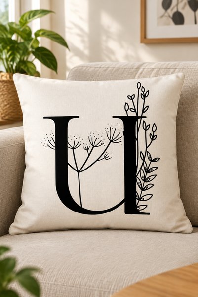 LadiesHome Lettered Throw Pillow Case - Letter U - 43x43 Cm