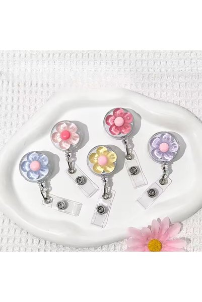 Choice7 5pcs 1pcs Cute Transparent Floral Badge Reel for Women Retractable Wo...
