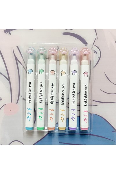 Choice 6 colors B 6Pcs/Set Kawaii Cat paw Fluorescent Highlighter Pens Marker...