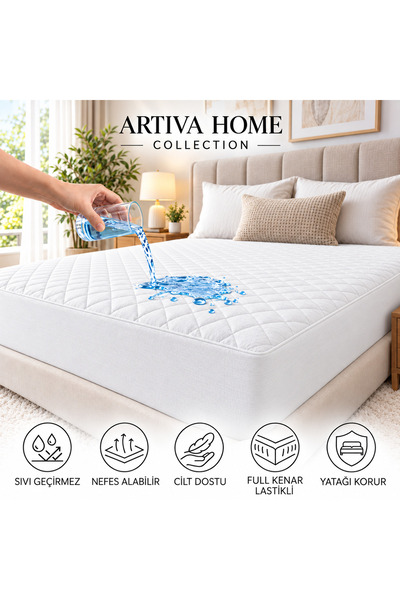 Artiva Home Collection Pamuklu Kapitone Fitted Full Kenar Su Sıvı Geçirmez Al...