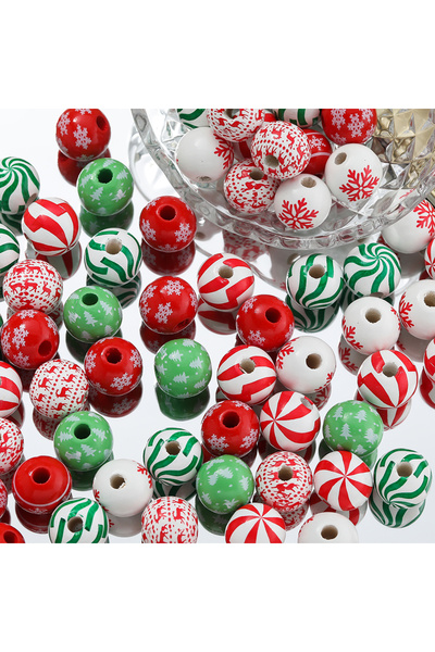 Choice5 5pcs Style 01 5/10pcs 16mm Wooden Beads Green Snowman Christmas Space...