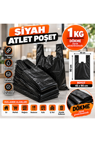 Genel Markalar Hışır Kalın Siyah Atlet Poşet 1 KG (45x90)