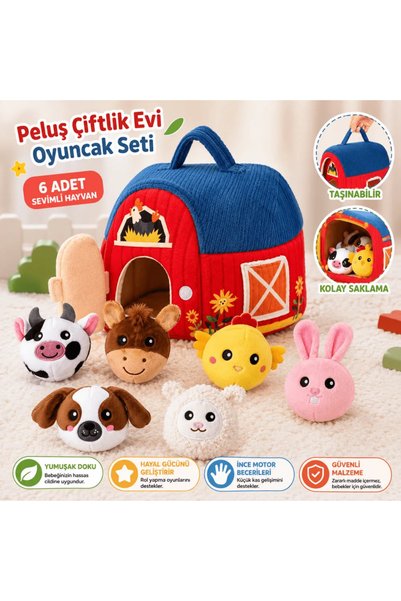 robokids Plush farmhouse and animal set | portable soft barn, 6 animals