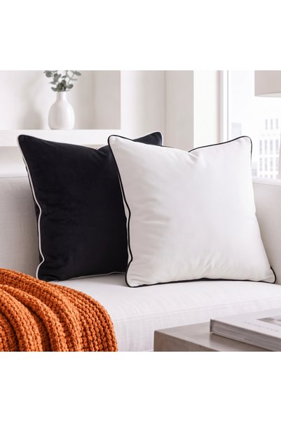 Bc Home Set of 2 Black and White Throw Pillow Covers with Edges, 2 Pieces