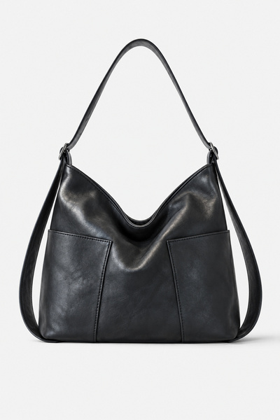 Madamra Black Women's Hobo Shoulder Bag with Double Front Pockets and Adjusta...