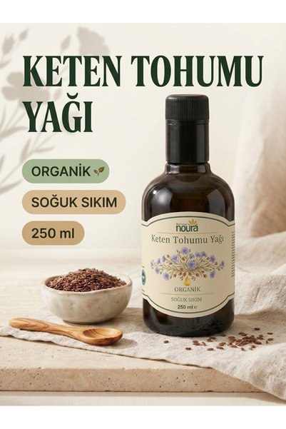 Noura Natural Organik Keten Tohumu Yağı 250 ML - %100 Saf - Yerli Tohum - Kat...