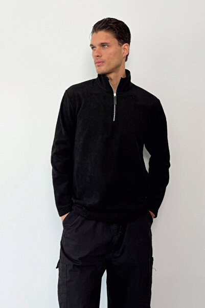 JB John Borners Men's Winter Fleece Sweatshirt Black Half Zipper Stand Collar...