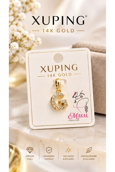XUPING JEWELRY Zirkon Taşlı Harf G Kolye Ucu (14k Gold 1x1cm)