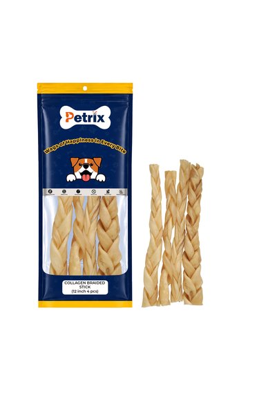 Petrix Braided Collagen Stick Dog Chew Treat (12 Inch, 4 Pcs)