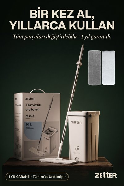 Zetter Mop Temizlik Seti, 1 Yıl Garantili, Zamanlayıcılı, 2 Bezli, Kolay Sıkmalı