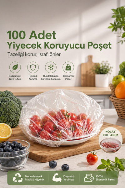 Porsima 100 Adet Tek Kullanımlık Gıda Koruyucu Lastikli Tazeliği Koruyan Tencere Tabak Koruyucu Kapak Bonesi