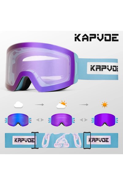 KAPVOE Photochromic-04 Photochromic Ski Goggles Magnetic Anti-Fog Lenses UV40...