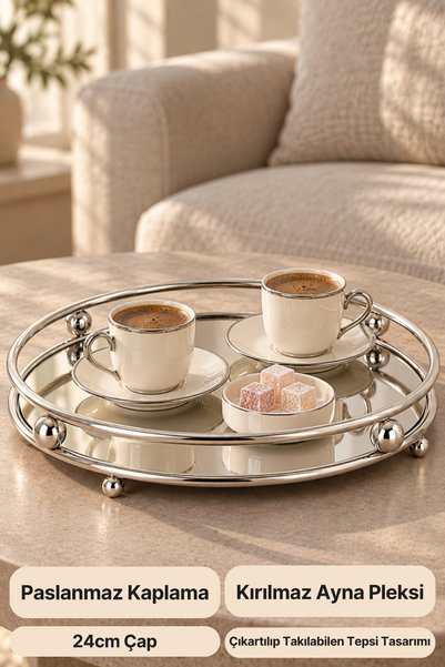 mba decor metal bending art Misket Gümüş Tepsi Organizer Kahve Yanı Servis Su...
