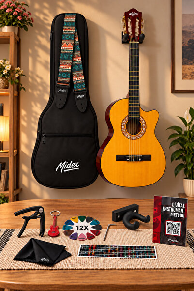 Midex Cg-395ylx Klasik Gitar 4/4 Kesik Kasa Full Set (ÇANTA ASKI METOD PENA)