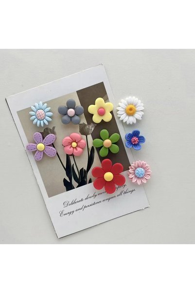 Choice 10pcs 10-Piece Oval Kawaii Flower Fridge Magnets – Colorful & Strong, ...