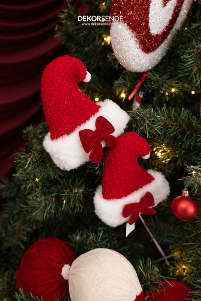 Dekorsende Christmas Ornament Pique Branch Hat Set of 2 Red and White 78 cm