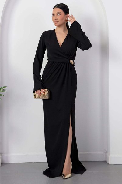PULLIMM Rochie cu mânecă lungă cu decolteu dublu și fante K-262725