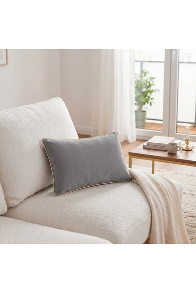 Bc Home غطاء وسادة مستطيل الشكل بلون رمادي مع حواف ذهبية اللون، ملمس ناعم، قط...