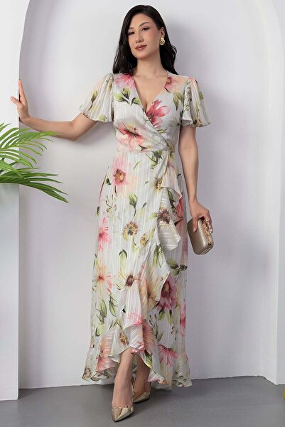 PULLIMM Double-Breasted Collar Ruffled Tie-Detail Dress YZC25Y230