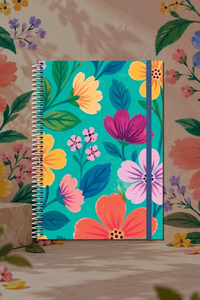 Le Color Bloom Garden Spiral Notebook Lined Blue 13X18 cm