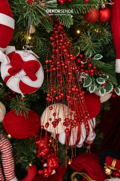 Dekorsende Ornament de Crăciun Buchet de iarbă cu perle Roșu 65 cm