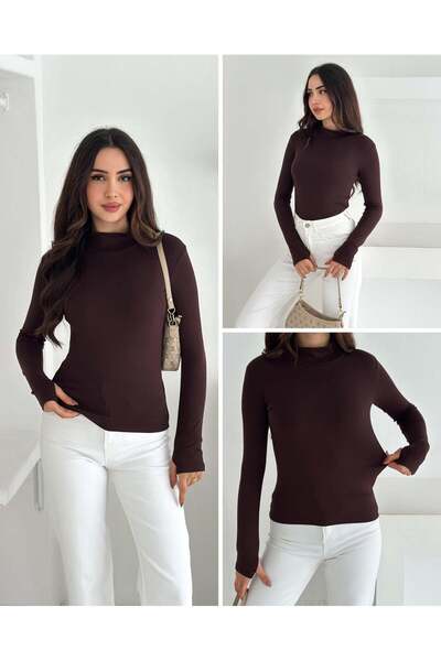 Elaxi Women's Half Turtleneck Finger-Looped Full Stretch Fabric Buzz Bodysuit