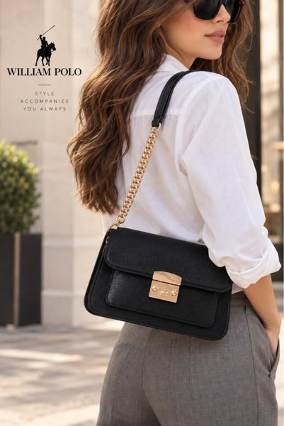 WİLLİAMPOLO Genuine Leather Leather Rut Women's Shoulder Bag with Chain Strap