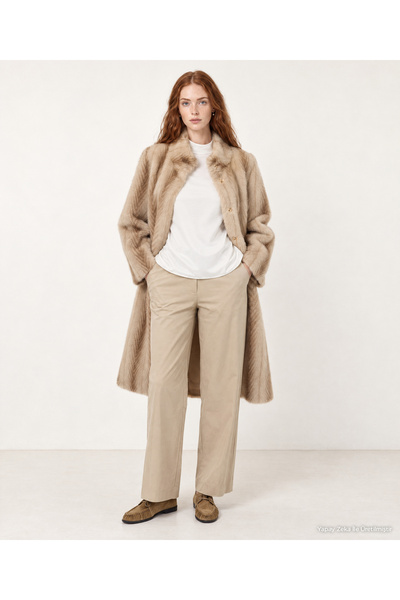 Yargıcı Regular High Collar Long Sleeve Faux Fur Coat