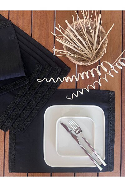 desenizmir American Service, Jute Textured, Linen Linen Black 6 Pieces