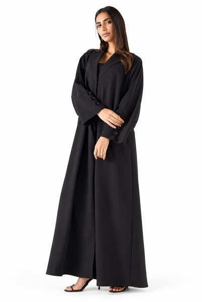 Azria Fashion Black Lapel Collar Women's Abaya with Hijab