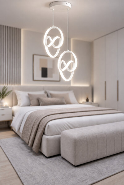 Elektroyou Trend 2'Li Beyaz Sarkık Power Beyaz Ledli Avize Modern Led Avize