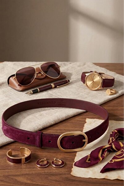 WİLLİAMPOLO Mira Genuine Suede Leather Gold Buckle Women's Belt