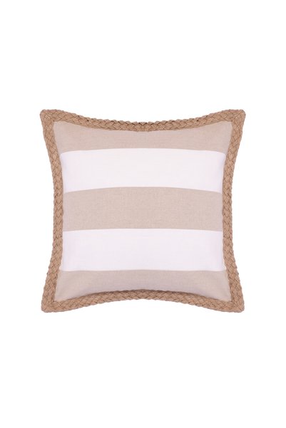 Yargıcı Jute Edged Line Patterned Linen Fabric Square Pillow (45X45 cm)