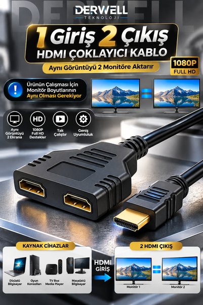 Derwell 2 Port Hdmi Splitter Switch Çoklayıcı 4k 3d Y Splitter Kablo Çoklu Ek...