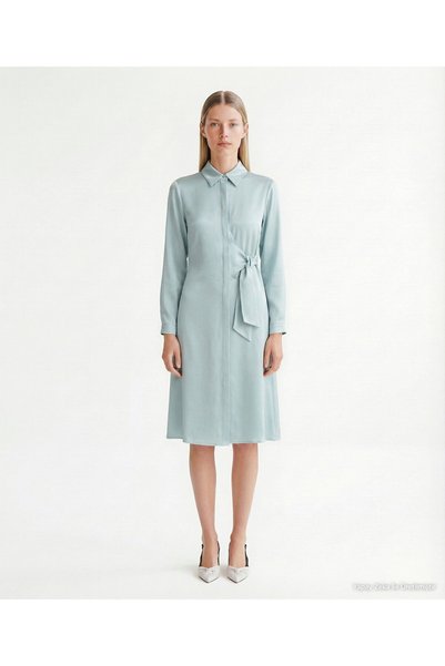 Yargıcı Plain Shirt Collar Long Sleeve Dress