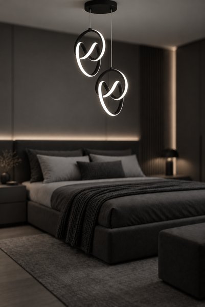Elektroyou Trend 2'Li Siyah Sarkık Power Beyaz Ledli Avize Modern Led Avize