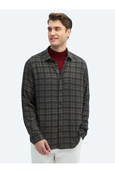 Kip Antrasit Kareli Regular Fit Uzun Dokuma Casual Gömlek