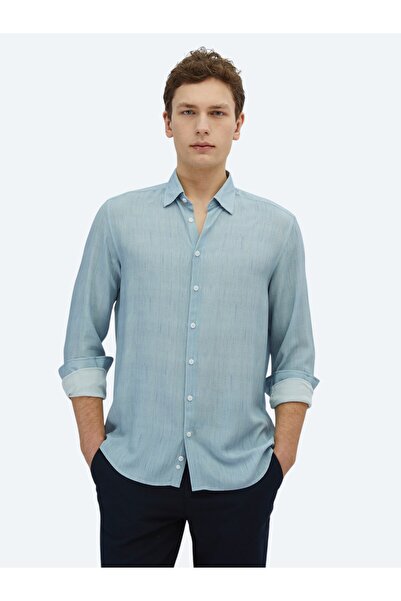 Kip Blue Printed Regular Fit Long Woven Casual Shirt