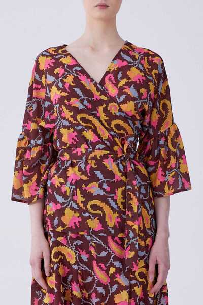Roman V Yaka Floral Desen Bluz Standart Renk Y2169175_089
