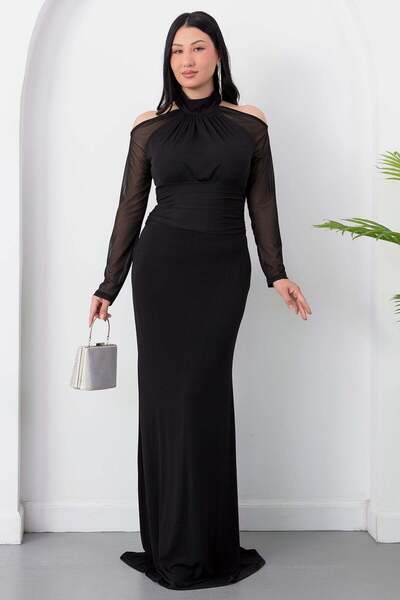PULLIMM High Neckline Off-The-Shoulder Long Sleeve Dress K-262673