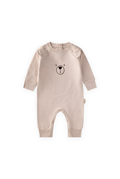 Cigit Bear Embroidered Jumpsuit 0-3 Years Sand