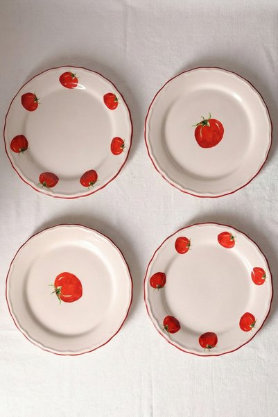 Rakle x Bengi Kurtcebe Pomodoro Stoneware 4'lü Pasta Tabağı Seti 21 cm