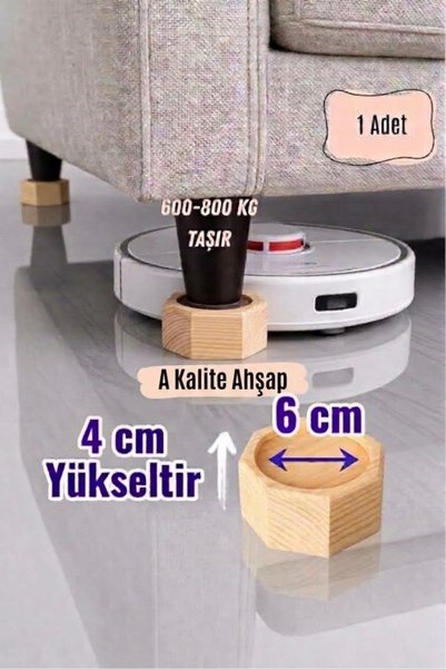 iDekor Robot Süpürge İçin Ahşap Baza ve Koltuk Yükseltici – 4 cm Yükseltir – ...