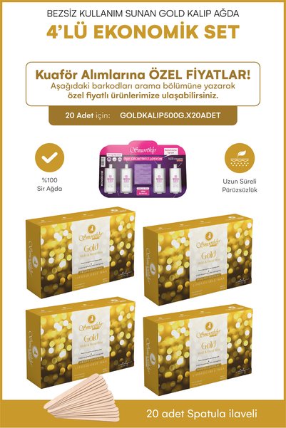 Smoothly GOLD kalıp ağda 500 g x 4 adet 2000 G. 20 adet spatula 4 lü tüy losyon