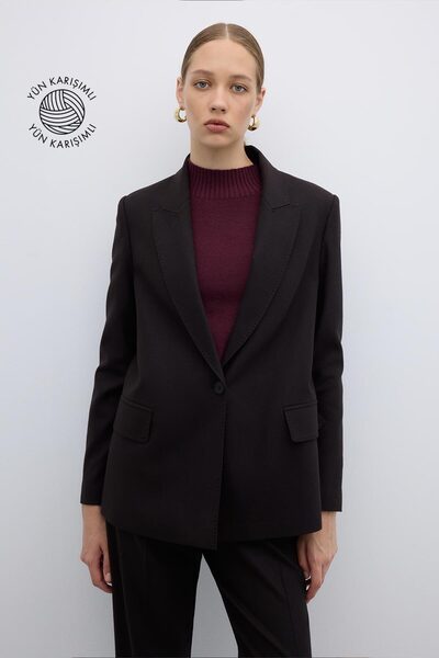 Roman Punto Dikişli Tek Düğmeli Blazer Ceket Kahve K2616013_005
