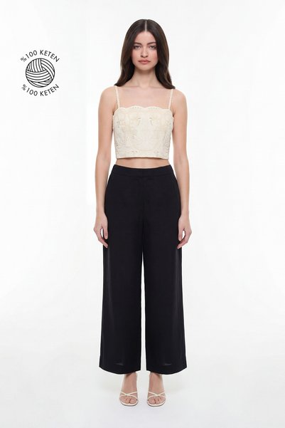 Roman Düz Paça Keten Pantolon Siyah YY012028_001